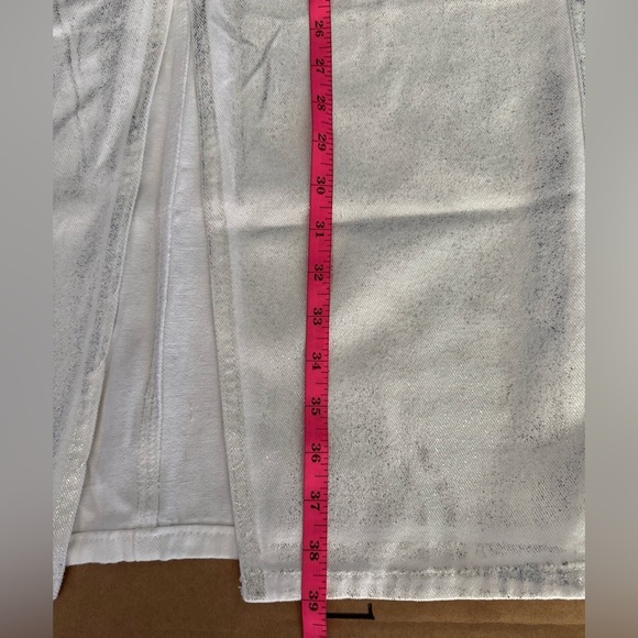 Boohoo WHITE WITH METALLIC COATED SPLIT FRONT DENIM MAXI SKIRT - Picture 16 of 16